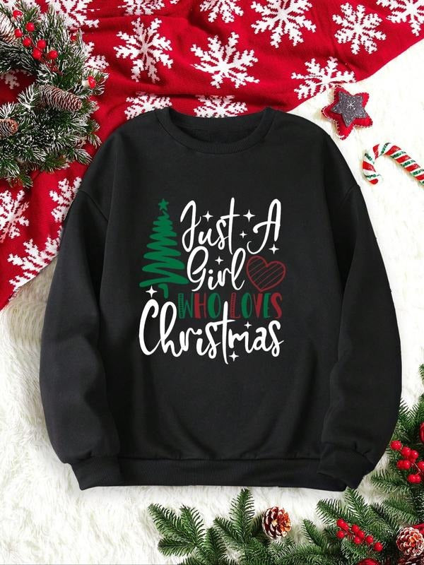 Women'WB shield Christmas Tree & Letter Print Crew Neck Sweatshirt, Casual Long Sleeve Pullover for Fall & Winter, Ladies...