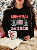 Women'WB shield Christmas Tree & Letter Print Crew Neck Sweatshirt, Casual Long Sleeve Pullover for Fall & Winter,...