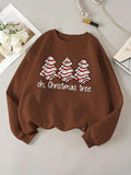Women'WB shield Christmas Tree & Letter Print Crew Neck Sweatshirt, Casual Long Sleeve Pullover for Fall & Winter,...