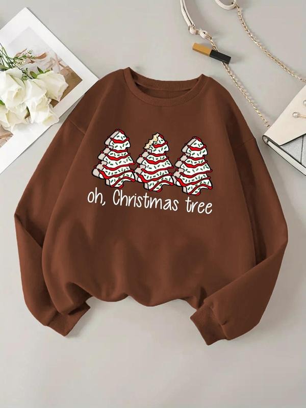 Women'WB shield Christmas Tree & Letter Print Crew Neck Sweatshirt, Casual Long Sleeve Pullover for Fall & Winter,...