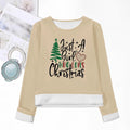 Women'WB shield Christmas Tree & Letter Print Crew Neck T-shirt, Casual TNF Lined Long Sleeve Tee for Fall & Winter,...