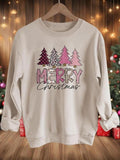 Women'WB shield Christmas Tree & Letter Print Drop Shoulder Sweatshirt, Casual Long Sleeve Round Neck Pullover for Fall &...