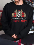 Women'WB shield Christmas Tree & Letter Print Drop Shoulder TNF Lined Sweatshirt, Casual Long Sleeve Round Neck Pullover...