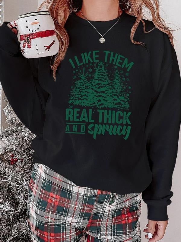Women'WB shield Christmas Tree & Letter Print Drop Shoulder TNF Lined Sweatshirt, Casual Long Sleeve Round Neck Pullover...