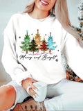 Women'WB shield Christmas Tree & Letter Print Round Neck Pullover, Casual Long Sleeve Crew Neck Sweatshirt for Daily...