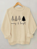 Women'WB shield Christmas Tree & Letter Print Round Neck Pullover, Casual Long Sleeve Crew Neck Sweatshirt for Fall &...