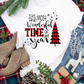 Women'WB shield Christmas Tree & Letter Print Round Neck Tee, Fashion Casual Short Sleeve T-shirt for Fall & Winter,...