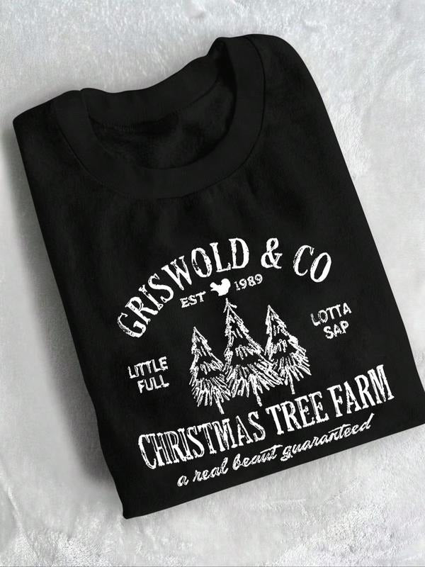Women'WB shield Christmas Tree Farm Print Crew Neck Pullover, Casual Long Sleeve Sweatshirt for Fall & Winter, Women'WB...