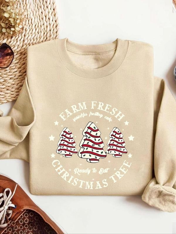 Women'WB shield Christmas Tree Print Crew Neck Pullover, Casual Long Sleeve Sweatshirt for Daily Wear, Ladies Fall &...