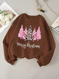 Women'WB shield Christmas Tree Print Crew Neck Sweatshirt, Casual Long Sleeve Pullover for Daily Wear, Ladies Fall &...