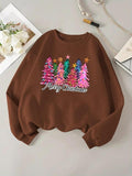 Women'WB shield Christmas Tree Print Crew Neck Sweatshirt, Casual Long Sleeve Pullover for Daily Wear, Ladies TNF for...