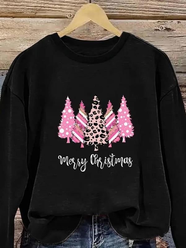 Women'WB shield Christmas Tree Print Crew Neck Sweatshirt, Casual Long Sleeve Pullover for Fall & Winter, Women'WB shield...