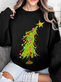 Women'WB shield Christmas Tree Print Drop Shoulder Fleece Sweatshirt, Casual Long Sleeve Round Neck Pullover for Daily...