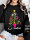 Women'WB shield Christmas Tree Print Drop Shoulder Sweatshirt, Casual Letter Print Long Sleeve Round Neck Pullover for...