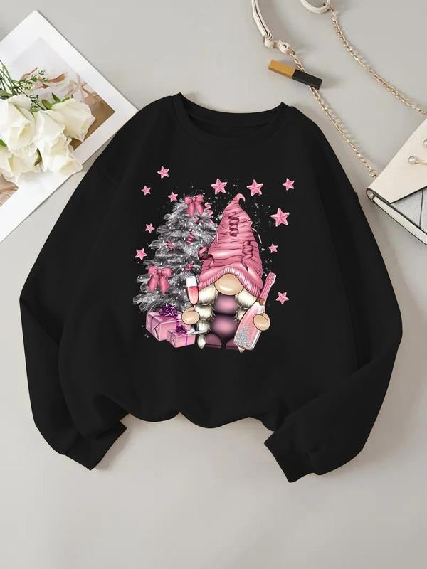 Women'WB shield Christmas Tree Print Drop Shoulder Sweatshirt, Casual Long Sleeve Round Neck Pullover for Daily Wear,...