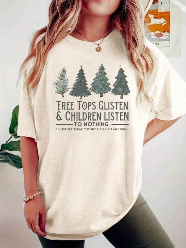 Women'WB shield Christmas Tree Print Round Neck Tee, Casual Fashion Graphic Short Sleeve T-shirt for Summer, Ladies TNF...