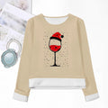 Women'WB shield Christmas Wine Glass Print Drop Shoulder TNF Lined Tee, Casual Long Sleeve Round Neck Pullover for Fall &...