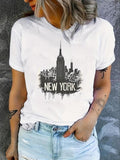 Women'WB shield City & Letter Round Neck Tee, Casual Short Sleeve T-shirt for Daily Wear, Ladies TNF for Spiky hair...