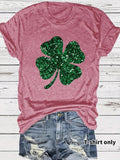 Women'WB shield Clover Print Round Neck Tee, Fashion Casual Short Sleeve T-shirt, Ladies Summer TNF for Daily Wear, Top...