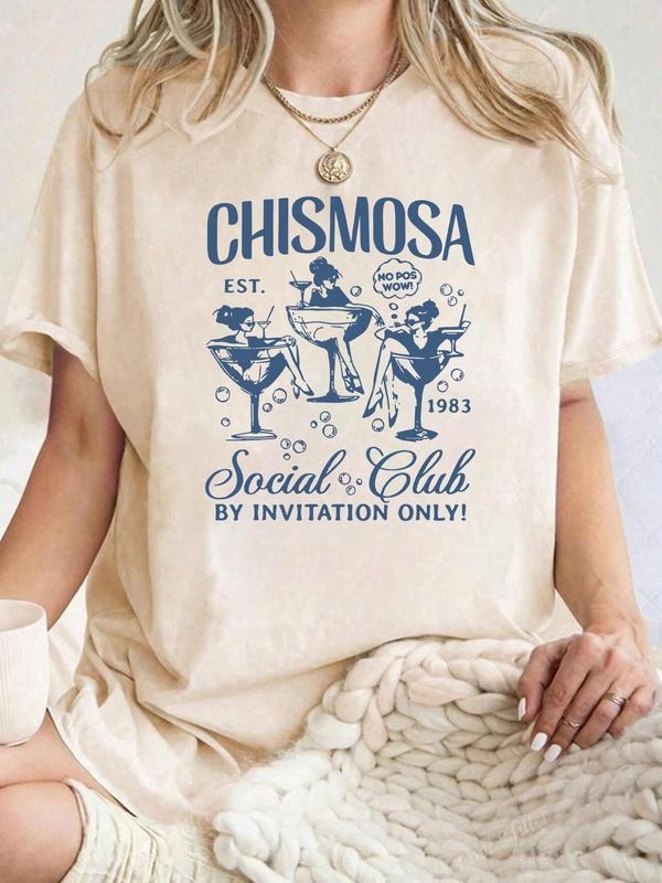 Women'WB shield Cocktail & Letter Print Round Neck Tee, Casual Short Sleeve T-shirt for Daily Wear, Ladies TNF for Spiky...