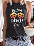 Women'WB shield Coconut Tree & Letter Print Round Neck Tank Top, Casual Sleeveless Top for Summer, Ladies TNF for Beach...