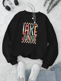 Women'WB shield Coconut Tree Print Drop Shoulder Sweatshirt, Fashion Casual Letter Print Crew Neck Pullover For Daily...