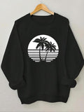 Women'WB shield Coconut Tree Print Round Neck Sweatshirt, Casual Long Sleeve Crew Neck Pullover For Fall & Winter,...