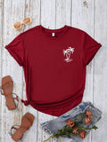 Women'WB shield Coconut Tree Print Round Neck Tee, Summer TNF Women, Casual Short Sleeve Crew Neck T-shirt for Summer,...