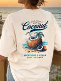 Women'WB shield Coconut Tree Print Round Neck Tee, Trendy Casual Short Sleeve T-shirt for Daily Wear, Ladies Spiky hair...