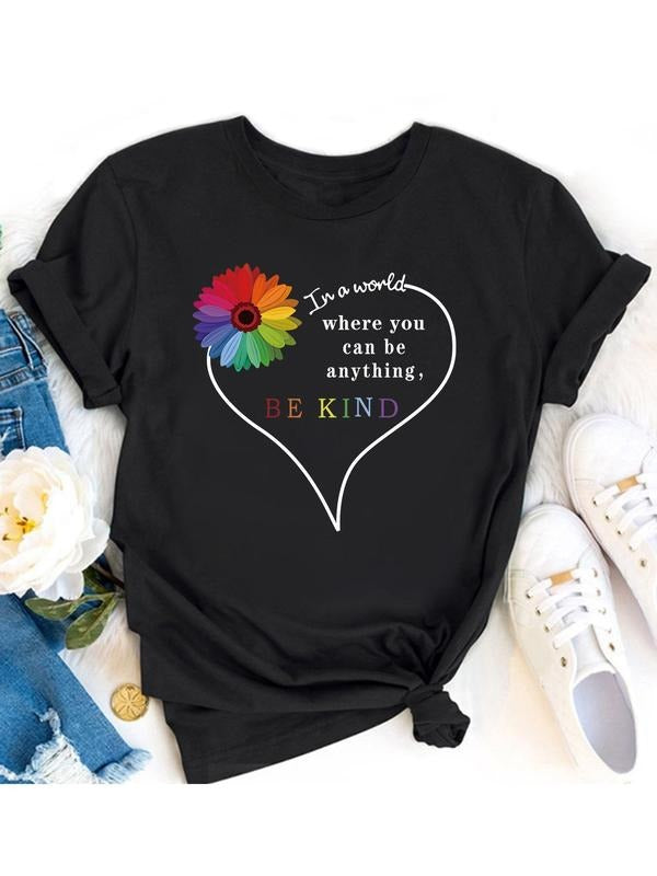Women'WB shield Colorful Floral & Letter Print Tee, Summer TNF Women, Comfort Crewneck Short Sleeve T-shirt, Casual...