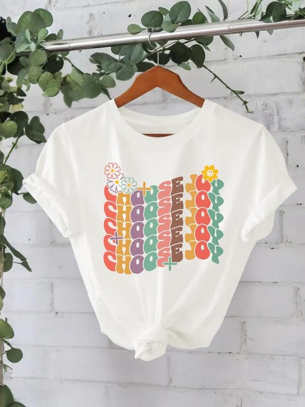 Women'WB shield Colorful Letter Print Round Neck Tee, Fashion Casual Crew Neck T-Shirt for Daily Holiday Vacation Outdoor...