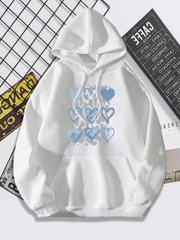 Women'WB shield Comfort Heart Print Drawstring Kangaroo Pocket Graphic Hoodie, Lady Fitted Tops, Casual Long Sleeve...