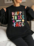Women'WB shield Comfortable Casual Long Sleeve Loose Round Neck Pullover Sweatshirt, Floral & Letter Print, Fall Winter...