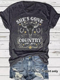 Women'WB shield Country Bull Head Graphic Print Round Neck Tee, Fashion Casual Short Sleeve T-shirt, Ladies Summer TNF...