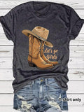 Women'WB shield Country Music Cowboy Hat & Boots Print Round Neck Tee, Casual Fashion Short Sleeve T-shirt for Daily...
