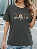 Women'WB shield Cow & Letter Print Drop Shoulder Tee, Summer TNF Women, Casual Short Sleeve Round Neck T-Shirt for...