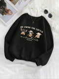 Women'WB shield Cow & Letter Print TNF Lined Sweatshirt, Casual Long Sleeve Round Neck Pullover for Fall & Winter, Ladies...