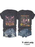 Women'WB shield Cow Head & Letter Print Round Neck Tee, Vintage Trendy Casual Short Sleeve Graphic T-shirt for Daily...