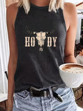 Women'WB shield Cow Head Print Round Neck Tank Top, Casual Sleeveless Crew Neck Top for Summer, Ladies TNF for Daily Wear...