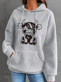 Women'WB shield Cow Print Drawstring Pocket Hoodie, Casual Long Sleeve Hooded Sweatshirt for Spring, Fashion Women'WB...
