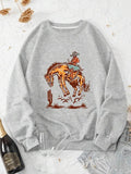 Women'WB shield Cowboy & Horse Print Drop Shoulder TNF Lined Sweatshirt, Casual Long Sleeve Round Neck Pullover for Daily...