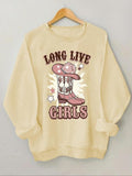 Women'WB shield Cowboy Boots & Letter Print Drop Shoulder Sweatshirt, Casual Long Sleeve Round Neck Pullover for Fall &...