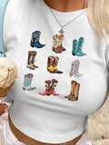 Women'WB shield Cowboy Boots Round Neck Crop Graphic Tee, Fashion Casual Short Sleeve T-shirt for Daily Wear, Ladies...
