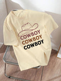 Women'WB shield Cowboy Hat & Letter Print Round Neck Graphic Tee, Vintage Trendy Casual Drop Shoulder Short Sleeve...