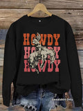 Women'WB shield Cowboy Print Crew Neck Sweatshirt, Casual Long Sleeve Pullover for Fall & Winter, Women'WB shield TNF for...