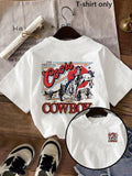 Women'WB shield Cowboy Print Round Neck Graphic Tee, Vintage Trendy Casual Short Sleeve T-shirt for Daily Wear, Ladies...