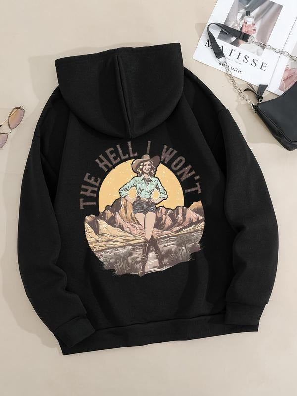 Women'WB shield Cowgirl & Desert Print Hoodie, Fashion Casual Long Sleeve Hooded Sweatshirt for Daily Holiday Outdoor...