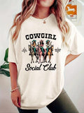 Women'WB shield Cowgirl & Letter Print Round Neck Tee, Fashion Casual Crew Neck T-Shirt for Daily Holiday Vacation...