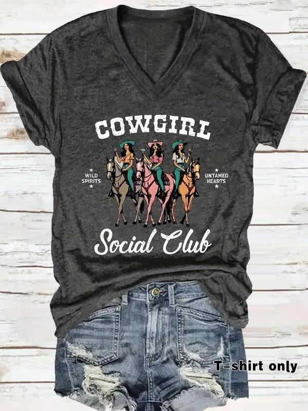 Women'WB shield Cowgirl & Letter Print Superhero team Neck Tee, Casual Short Sleeve T-shirt for Summer, Ladies TNF for...