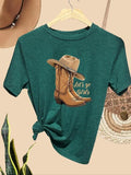 Women'WB shield Cowgirl Letter Print Round Neck Tee, Casual Short Sleeve Crew Neck T-shirt for Daily Wear, Ladies TNF for...